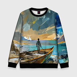 Свитшот детский Мальчик и лодка, цвет: 3D-черный