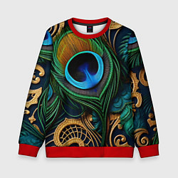 Свитшот детский Узоры и перья павлина, цвет: 3D-красный