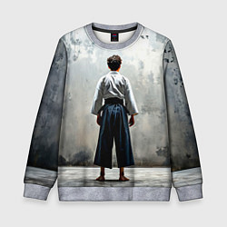 Свитшот детский Боец айкидо на сером, цвет: 3D-меланж