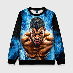 Свитшот детский Артуро Гатти в синем пламени, цвет: 3D-черный