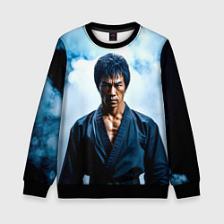 Свитшот детский Брюс Ли в дыму, цвет: 3D-черный