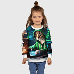 Свитшот детский Котенок хакер за ноутбуком, цвет: 3D-белый — фото 2