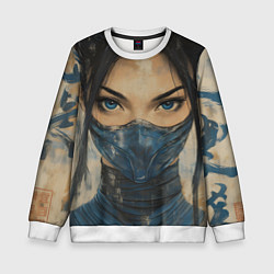 Свитшот детский Портрет Китаны - Мортал комбат, цвет: 3D-белый