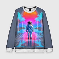 Свитшот детский Пальмы в космосе - вапорвейв космонавт, цвет: 3D-белый