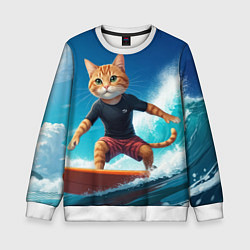 Свитшот детский Кот серфер на волне, цвет: 3D-белый