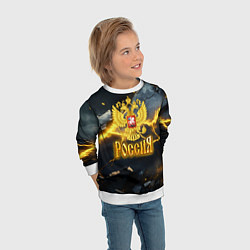 Свитшот детский Россия золотой фон и желтые разломы, цвет: 3D-белый — фото 2