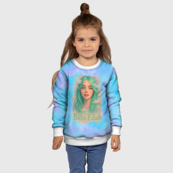 Свитшот детский Билли Айлиш с зелеными волосами, цвет: 3D-белый — фото 2