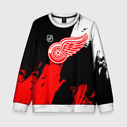 Детский свитшот Детройт Ред Уингз - брызги краска на черном фоне