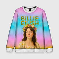Свитшот детский Билли Айлиш с цветочным венком на голове, цвет: 3D-белый