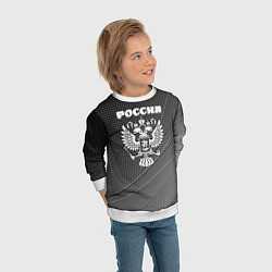 Свитшот детский Россия герб тёмно-серый текстурный с полосой, цвет: 3D-белый — фото 2
