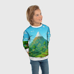 Свитшот детский Пейзаж Minecraft с горой со снежной шапкой, цвет: 3D-белый — фото 2