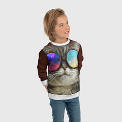 Свитшот детский A Cat with multicolored glasses, цвет: 3D-белый — фото 2