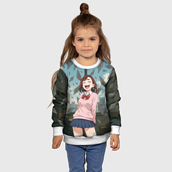 Свитшот детский Сиратори Айра смеется - Дандадан, цвет: 3D-белый — фото 2