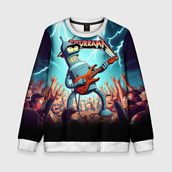 Свитшот детский Бендер рок гитарист - группа Футурама, цвет: 3D-белый