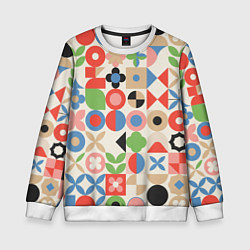 Свитшот детский Геометрический узор с цветочными элементами - ретр, цвет: 3D-белый