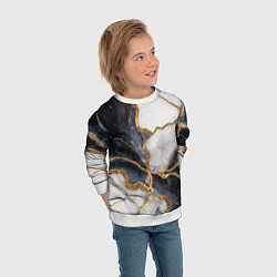 Свитшот детский Мрамор белый и черный с золотом, цвет: 3D-белый — фото 2