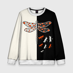 Свитшот детский Стрекозы на черно-белом, цвет: 3D-белый