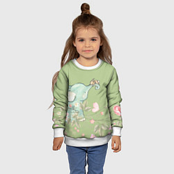 Свитшот детский Слоненок с зайчиком в цветах на зеленом, цвет: 3D-белый — фото 2