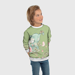 Свитшот детский Слоненок с зайчиком в цветах на зеленом, цвет: 3D-белый — фото 2