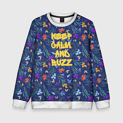 Свитшот детский Keep calm and buzz - пчелы и цветы, цвет: 3D-белый