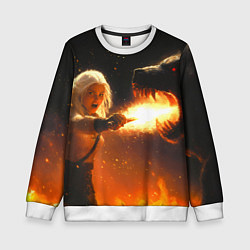 Свитшот детский Цири сражается с монстром медведем, цвет: 3D-белый