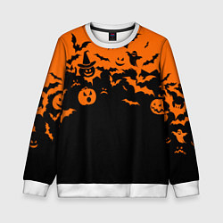 Свитшот детский Хэллоуин тыквы и призраки, цвет: 3D-белый
