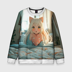 Детский свитшот Аниме девушка в кровати с сердцем