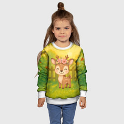 Свитшот детский Милый олененок на зеленом дворе, цвет: 3D-белый — фото 2