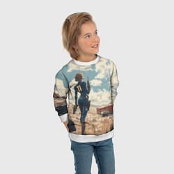 Свитшот детский Fallout девушка в пустоши, цвет: 3D-белый — фото 2