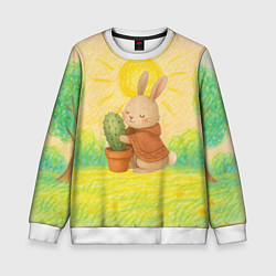 Свитшот детский Заяц обнимает кактус, цвет: 3D-белый