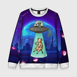 Свитшот детский Инопланетяне похищают корову, цвет: 3D-белый