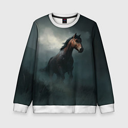 Свитшот детский Конь в тумане, цвет: 3D-белый