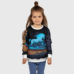 Свитшот детский Лошадь в синем свете, цвет: 3D-белый — фото 2