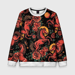 Детский свитшот Красная лошадь с розами