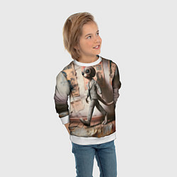 Свитшот детский Пришелец в костюме в полосочку, цвет: 3D-белый — фото 2