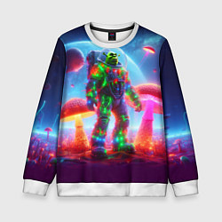 Свитшот детский Неоновый космонавт Шрек на планете гигантских мухо, цвет: 3D-белый