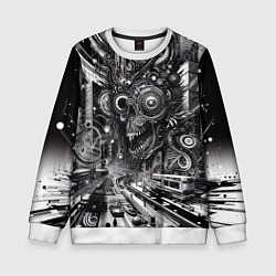 Свитшот детский Cyber urban skull - ai art fantasy, цвет: 3D-белый