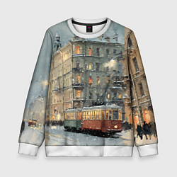 Свитшот детский Трамваи в зимнем Санкт-Петербурге, цвет: 3D-белый