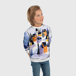 Свитшот детский Новогодние домики на горе, цвет: 3D-белый — фото 2