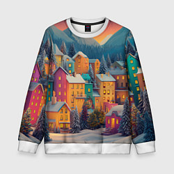 Свитшот детский Новогодний город в горах, цвет: 3D-белый