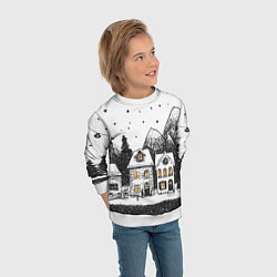 Свитшот детский Черно-белый новогодний город, цвет: 3D-белый — фото 2