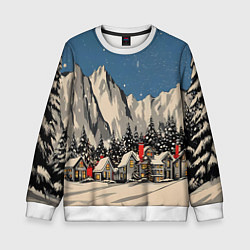Свитшот детский Небольшой новогодний город в горах, цвет: 3D-белый