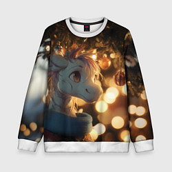 Свитшот детский Лошадка под новогодней елкой, цвет: 3D-белый