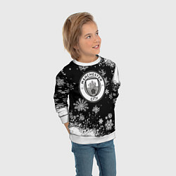 Свитшот детский Манчестер сити снежинки новый год, цвет: 3D-белый — фото 2