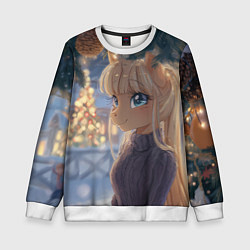 Свитшот детский Новогодняя анимешная лошадка, цвет: 3D-белый