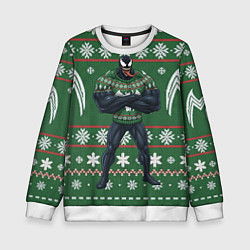 Свитшот детский Веном в вязаном свитере - новый год, цвет: 3D-белый
