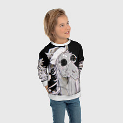 Свитшот детский Новогодняя лошадь в круглых очках, цвет: 3D-белый — фото 2