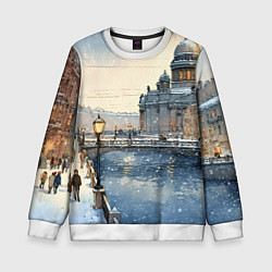 Свитшот детский Санкт-Петербург снежный день, цвет: 3D-белый