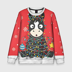 Свитшот детский Лошадка в новогодних огоньках, цвет: 3D-белый
