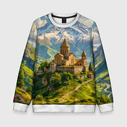 Свитшот детский Храм у подножия вечных вершин, цвет: 3D-белый